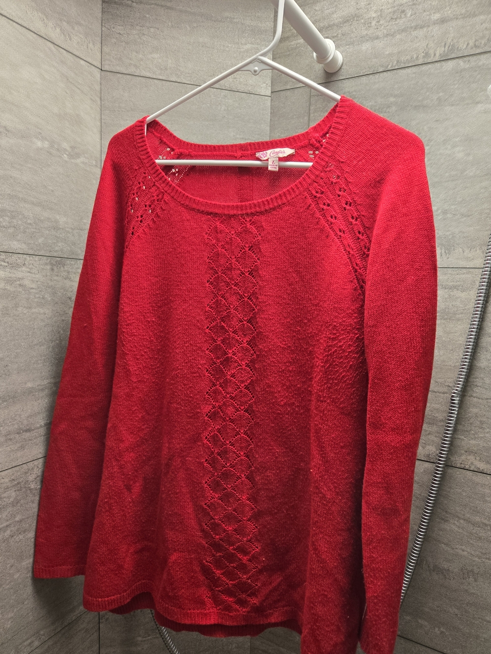 Candie's Bright Red Openwork Crewneck Sweater